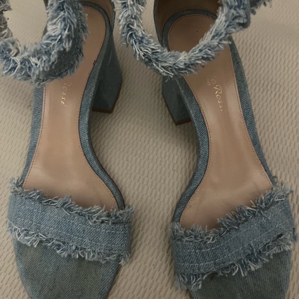 Gianvito Rossi Frayed Denim Blue Heels